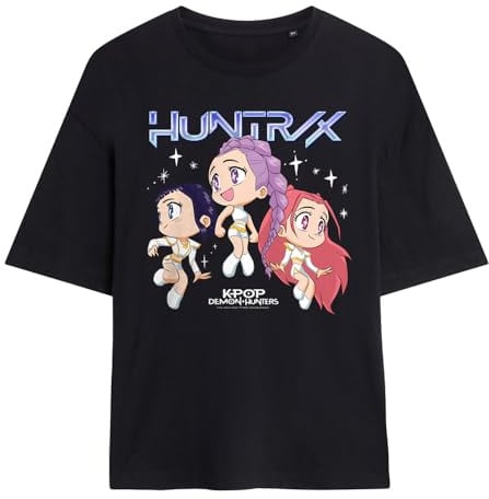 Kpop Demon Hunters Women's Huntrix Chibi Group Ladies Oversized T Shirt