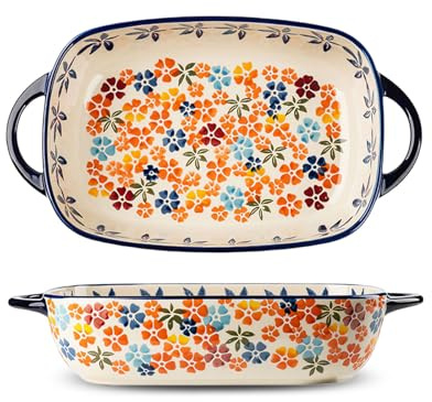 Baking Dish 730ml Ceramic Casserole & Lasagna Pan, 5x8 Inch Deep Rectangular Oven Safe Dish with Handles for Baking, Roasting, Serving, Wedding Gift (colorful, Rectangular)