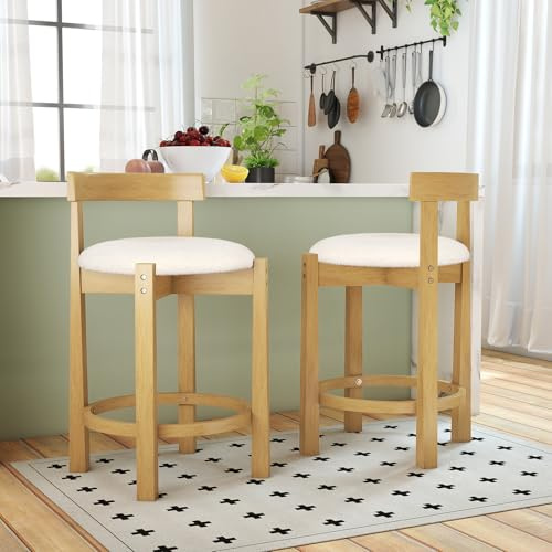 GIANTEX Barhocker 2er Set, Barstuhl Gepolstert mit Rückenlehne, Küchenhocker mit Fußstütze, Bar Hocker Küche, Sitzhöhe 62cm, Esszimmerhocker bis 150kg Belastbar, Thekenhocker Holz für Küche Esszimmer