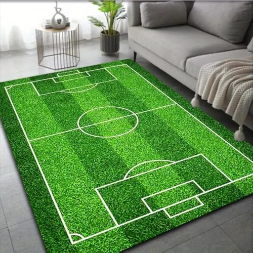 USHIRUG Fußballteppich, 70x140cm Schwarz Fußmatte, Dekorativer Teppich für Basketballplatz-Spielzimmer Modernes Design, Ideal für Wohnzimmer, rutschfest und Abwaschbar Kinderzimmer und Mehr Teppiche