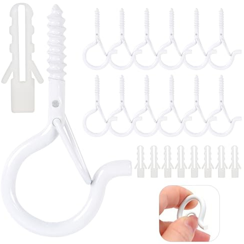 lohey 12 Pack Screw in Hooks, Q Hanger Wall Ceiling Hooks for Outdoor Christmas String Light, Birdcage, Feeders, Christmas Decor, White
