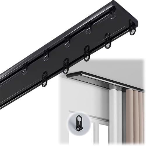 TMKDNNKG Hochleistungs-Doppelschienensystem für Gardinen, geräuschloses Gleiten, Aluminium, Deckenmontage, 1 m/3,3 Fuß Lange Wandschiene, Schwarze Ausführung für reibungslosen Betrieb