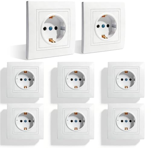 8 Stück Schuko Steckdose Unterputz, Steckdosen Unterputz Set,Hochwertige weiße Wandsteckdose, Robust PC Material Wandsteckdose Weiß, Schuko Steckdose 250V, für Wohnzimmer Küche Büro.