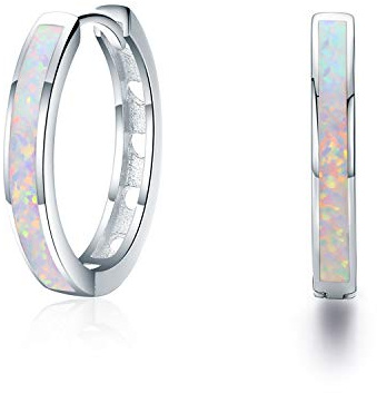 CRWENG Geschenk für Mama Frauen – Damen Creolen Ohrringe 925 Sterling Silber, Kleine Kreis Creolen mit Edelstein Opal Schmuck für Schwestern, 20mm