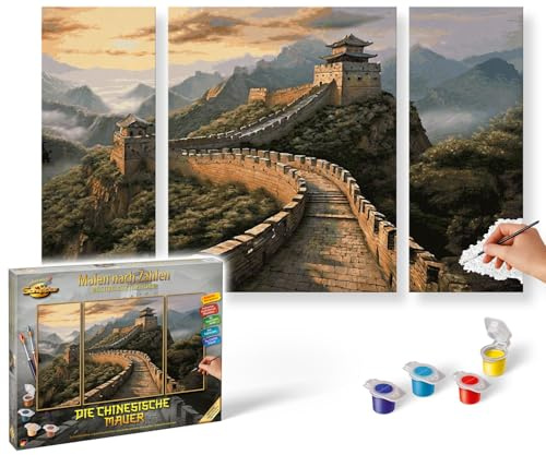 Schipper Malen nach Zahlen – Die Chinesische Mauer - Bilder malen für Erwachsene, inklusive Pinsel und Acrylfarben, Triptychon, 50 x 80 cm