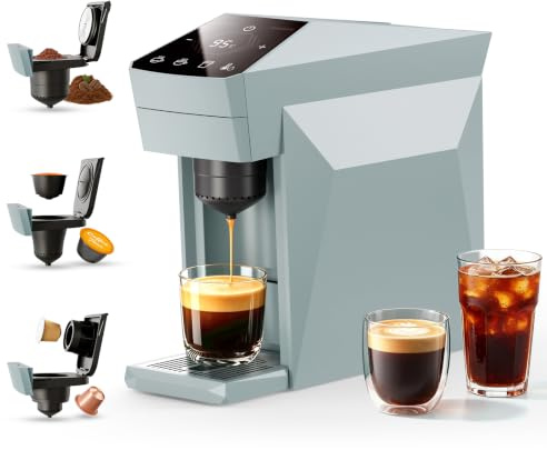 RECAFIMIL 3-in-1 Kaffeemaschine für NES/DG Einweg-Kaffeekapseln und gemahlenen Kaffee, 19-Bar-Espressomaschine mit 800-ml-Wassertank, Touchscreen-Steuerung, grau