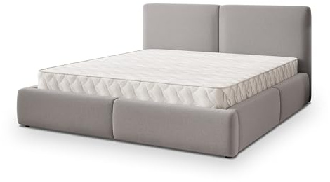 Masseno Polsterbett FELURO SR 120x200 cm, Doppelbett, Bettkasten, Stauraum, Lattenrost Und Kopfteil - Grau, SORO 90
