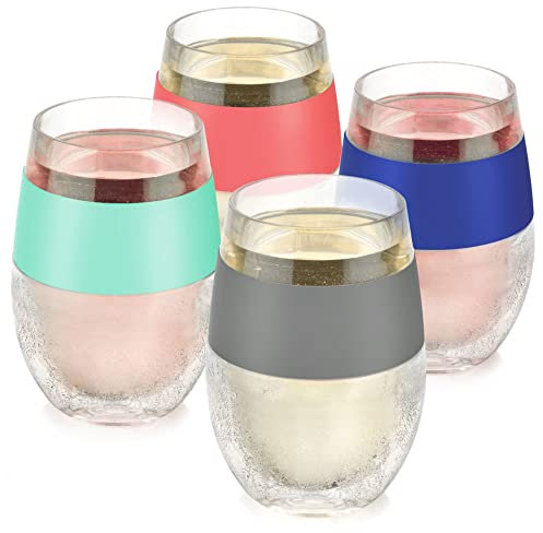 Host Kühlbecher 4er-Set Doppelwandiger Isolierter Gefrierbarer Getränkekühlbecher mit Gefriergel, Gläser für Rot- und Weißwein, 250 ml, verschiedene Farben