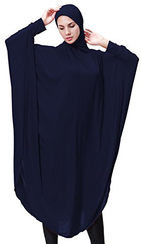 GladThink Frauen Muslim Bat's-Flügelhülsen Kleid Hijab Two in One Navy L