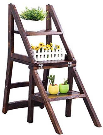 LHNLY-Stepladder Marchepied Échelle Vintage Escabeau avec 3 marches en Bois Tabouret Pliable Escabeaux légers et pliants pour la Maison Bibliothèque Loft Étagère d'échelle - Capacité 150kg