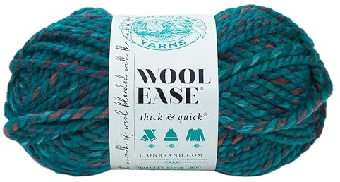 Lion Brand Yarn Company 640-623 Wool-Ease Thick & Quick Yarn, Deep Lagoon,One Size | Super Bulky Wool Acrylic Blend Fiber for Soft Hats, Sweaters, Chunky Blankets, Yarn for Crochet, Knitting, Crafts, Weaving