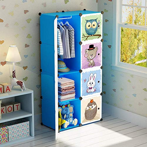 BRIAN & DANY Erweiterbares Kinderregal Kinder Kleiderschrank Stufenregal Bücherregal mit Türen, tiefere Fächer als normal (45 cm vs. 35 cm) für mehr Platz, 75 x 47 x 147 cm Blau