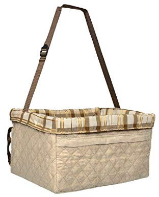 PetSafe Happy Ride Quilted Booster Seat, Dog booster seat for cars, trucks, Easy-to-adjust strap, Durable fleece liner is machine-washable and easy to clean, Large, Tan, Quilted, Up to 11.3 kg