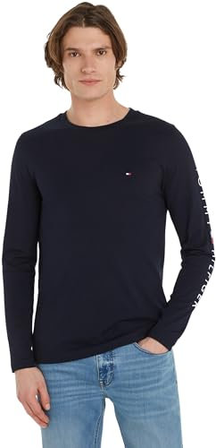 Tommy Hilfiger Herren Langarmshirt Tommy Logo Long Sleeve Tee Basic, Blau (Desert Sky), XL
