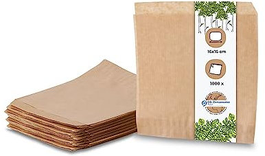 BIOZOYG 1000 Stück braune Snacktaschen 16x16 cm Papier I Burger Papier fettdicht I Dönertasche biologisch abbaubar I Snacktüten kompostierbar I Antihaftpapier ungebleicht I Burgerpackpapier