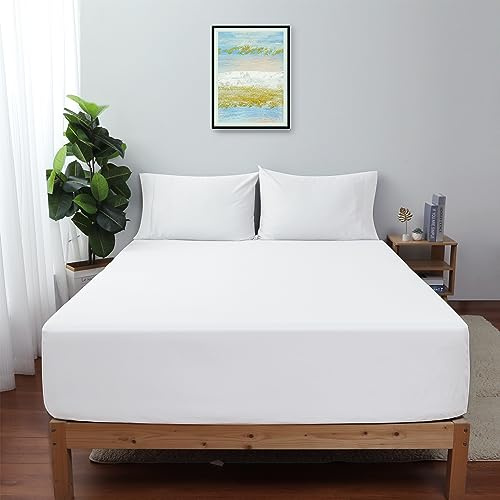 Spannbettlaken aus 100% ägyptischer Baumwolle, Fadenzahl 600, Satin | 40,6 cm tiefes Spannbetttuch, strapazierfähiger Premium-Baumwollsatin, nur eng anliegendes Spannbetttuch, Weiß