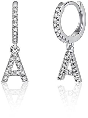 Kreolen mit Initialen für Frauen und Mädchen, 925er Sterlingsilber, 14 Karat vergoldet, zierlich, niedlich, hypoallergen, kleine baumelnde Kreolen, Zirkonia, Initialen-Ohrringe, Schmuckgeschenk für