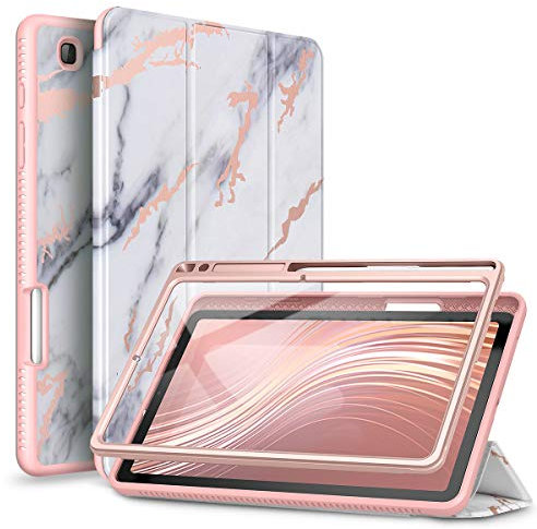 SURITCH Case for Samsung Galaxy Tab S6 Lite Built-in Screen Protector Pencil Holder and Auto Wake/Sleep Lightweight 360°Protective Cover Smart Fold Designed for Samsung Tab S6 Lite 10.4” (Marble)