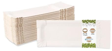 BIOZOYG Plato de cartón con esquina desprendible I Dimensiones 8 x 18 + 3 cm desmontables I Plato de cartón reciclado blanco para Currywurst, etc I reciclable - ecológico I 250 unidades
