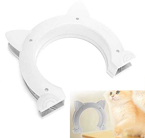 Pssopp Cat Door Built In Interior Cat-Head Shaped Plastic Cat Pass Through Door Pet Door Hidden Litter Box Pet Door(white), S