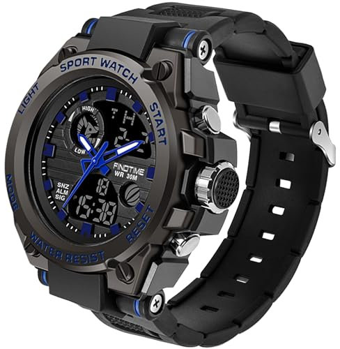Montre de Sport pour Homme avec Chronomètre Compte à Rebours Alarme, Grand Affichage Bracelet Noir en résine
