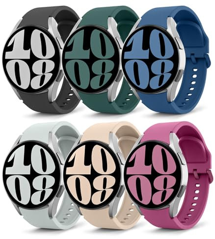 MoKo 6 Stück Armband Kompatibel mit Samsung Galaxy Watch 7 FE 6 5 4 Armband 40mm 44mm/Watch 6 Classic 43mm 47mm/5 Pro 45mm/4 Classic 42mm 46mm, Weiches Silikon Ersatzarmband, Mehrfarbig B