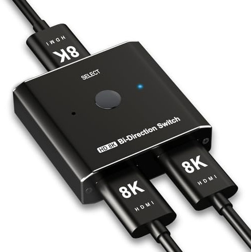 8K HDMI 2.1 Switch 8K@60Hz Bidirektionaler HDMI Switch 2 IN 1 Out oder 1 IN 2 Out Knopfschalter HDMI Umschalter 4K@120Hz, EDID Adaptive HDMI Switch für PS5 PS4 PS3 Xbox HD TV, Plug and Play