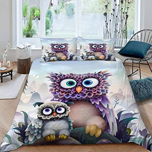 ALABOW Eule Bettwäsche Set 135x200 cm 2teilig mit Reißverschluss Weiche und Angenehme Schlafkomfort Microfaser Bettbezug Winterthema Kinderbettwäsche mit Kissenbezug 80x80