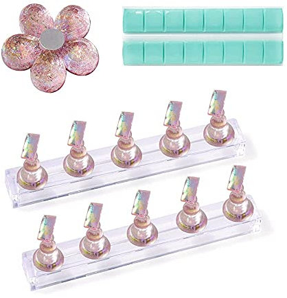 10 Piezas de Soporte de Arte de Uñas Magnético Rosa, Soporte de Pintura, Exhibición y Herramienta de Práctica de Uñas Postizas, Con 3 Bases y 16 Piezas de Adhesivo