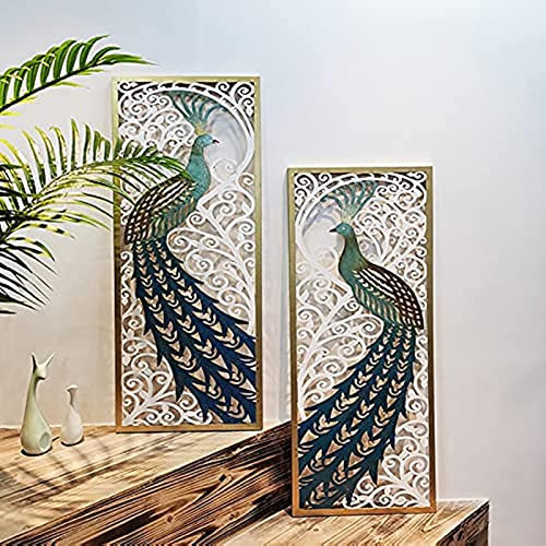 TROONZ 3D Metall Wanddeko 2er Set, Moderne Pfau Wanddekoration skulptur für Wohnzimmer Schlafzimmer Arbeitszimmer Hotel Bauernhaus Büro