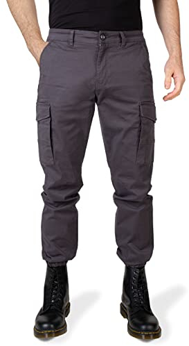 WOTEGA Odin - Cargo Hose Für Männer - Stretch Cargohose Mit Gummizug - Baumwoll Herren Cargohose, Grau (Nine Iron 193908), W38/L32