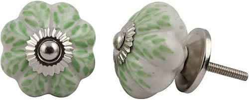 KPAVIR Set of 12 Pieces Leaf Floral Ceramic White Cabinet Knobs Furniture Handle Drawer Pull Vintage Designer (Green)
