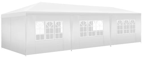 tectake® Carpa Desmontable, Cenador Jardín, Estructura Acero, Lona Impermeable, Incluye Piquetas y Cuerdas, Pérgola Exterior, Carpa Playa, Toldo Camping, Pergolas de Jardin - 9x3 m Blanco
