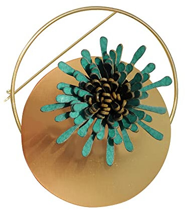 LES POULETTES BIJOUX - Broche Laiton Anneau Capsule et Anémone en Cuir - Turquoise