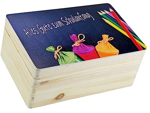 HW HOLZKISTEN-WELT Geschenkbox zum Schulanfang Einschulung Geschenkverpackung kleine Truhe