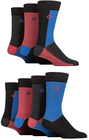 Jeff Banks Mens Recycled Cotton Patterned Socks Pack of 7 (7-11, Blocks Blue/Burgundy)