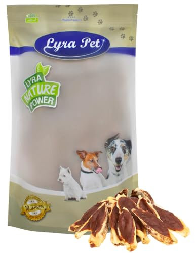 Lyra Pet® 1 kg Kaninchenohren gefüllt mit Ente | Geschmackvoller Kausnack | Leckerli auch für Welpen und ältere Hunde | Weicher Kaugenuss | Fettarmes Hundefutter | Wiederverschließbar