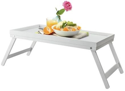 ADEPTNA Real Bamboo Wooden Folding Breakfast Tray with Folding Legs Breakfast lunch dinner Serving Lap Tray Table Mate (WHITE)