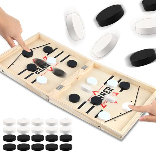 EKKONG Hockey Brettspiel, Holz Schnell Sling Puck Match-Spiel, Sling Puck Spiel, Katapult Brettspiel, Interaktion Katapult Hockey, Schnelles Sling-Puck-Spiel, Partyspiele Tisch-Desktop-Spiel(groß)