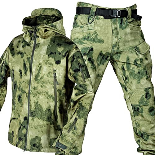 UIHECTA MilitäRische Softshell AnzüGe, Taktische Jacke Und Hose FüR Herren, Wasserdichter Armee Kampfanzug, Jagdbekleidung, Wasserdicht, Leicht, Draussen, Kapuzenpullover, Hose,006,Size: L