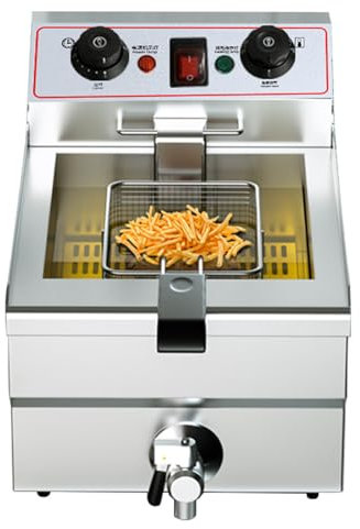 RUYICZB Freidora Eléctrica 10L con Grifo, Cestas, Tapas, Controlador De Tiempo, Acero Inoxidable De Encimera con Control De Temperatura Máquina De Freír para Uso Doméstico Y Comercial