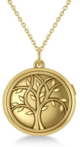 YDD Gold S925 Silver Locket Necklace for Women 9ct 14ct Real Gold Silver, Personalised Photo Locket Gift for Mum Wife Ladies Her 16''-18'' (S925-Life of Tree)