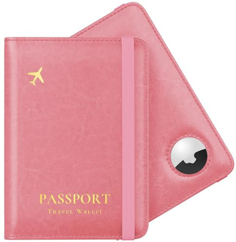 Stouchi Reisepasshülle, Airtag Reisepass Geldbörsen Kunstleder Passhülle Schutzhülle Tasche für Damen Herren, Reisedokumente,Geschenk Passinhaberdeckel Karteninhaber Rosa