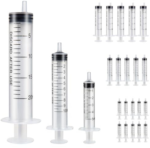 20 Stück Spritze 3 Spezifikationen (5ml/10ml/20ml) Unabhängige Verpackung Spritzen set Ohne Nadel Kunststoff Injektionsspritze Dosierspritze für Tierhaltung Kosmetik Parfüm und Pflanzenbewässerung