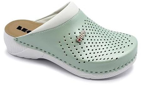 LEON 3400 Lederschuhe Clog Pantolette Komfortschuhe Hausschuhe, Damen, Grün, EU 38