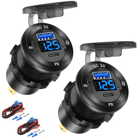 Prise de Courant USB C 12V pour Voiture, Chargeur Rapide USB Marin à 3 Ports, étanche, avec Interrupteur et voltmètre, adapté à la Voiture, au Bateau, à la Moto, à la voiturette de Golf, etc.