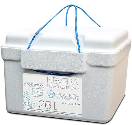 GREATOYAR Caja Térmica de Espuma, Nevera de Poliestireno para Alimentos y Bebidas, Enfriador y Calentador, Reutilizable, 100% Reciclable, 26 litros
