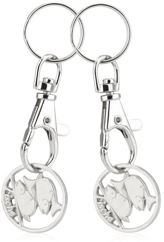 Robin Goods® 2X Porte-clés Signe du Zodiaque Poissons Puce de Panier, Pendentif Signe du Zodiaque pour Le Panier avec Puce de Courses Amovible, Mousqueton et Porte-clés (Poisson 2X)