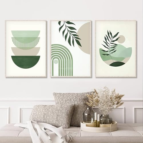 LXTOPN 3er Bohemian Poster Set, Moderne Wandbilder Poster für Wohnzimmer Schlafzimmer Deko, ohne Rahmen Grüne Pflanze Bilder
