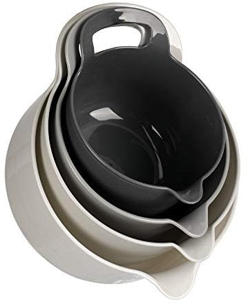 BoxedHome 4 Pack Nesting Mixing Bowl with Pour Spout and Handle, BPA Free Microwave & Dishwasher Safe (Grey, 4 Pack with Handle)